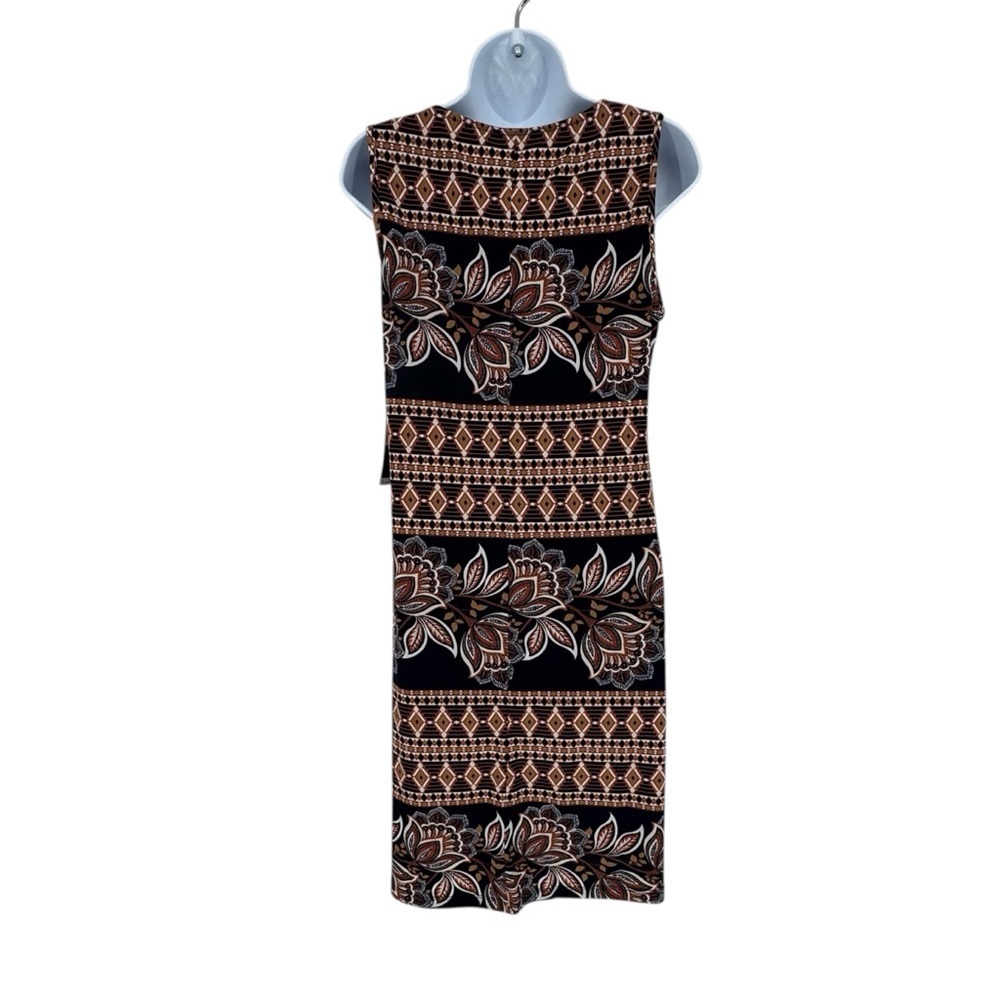 NWT Perceptions Black Brown Sleeveless Floral Geometric Midi Dress Size Small - Picture 3 of 10